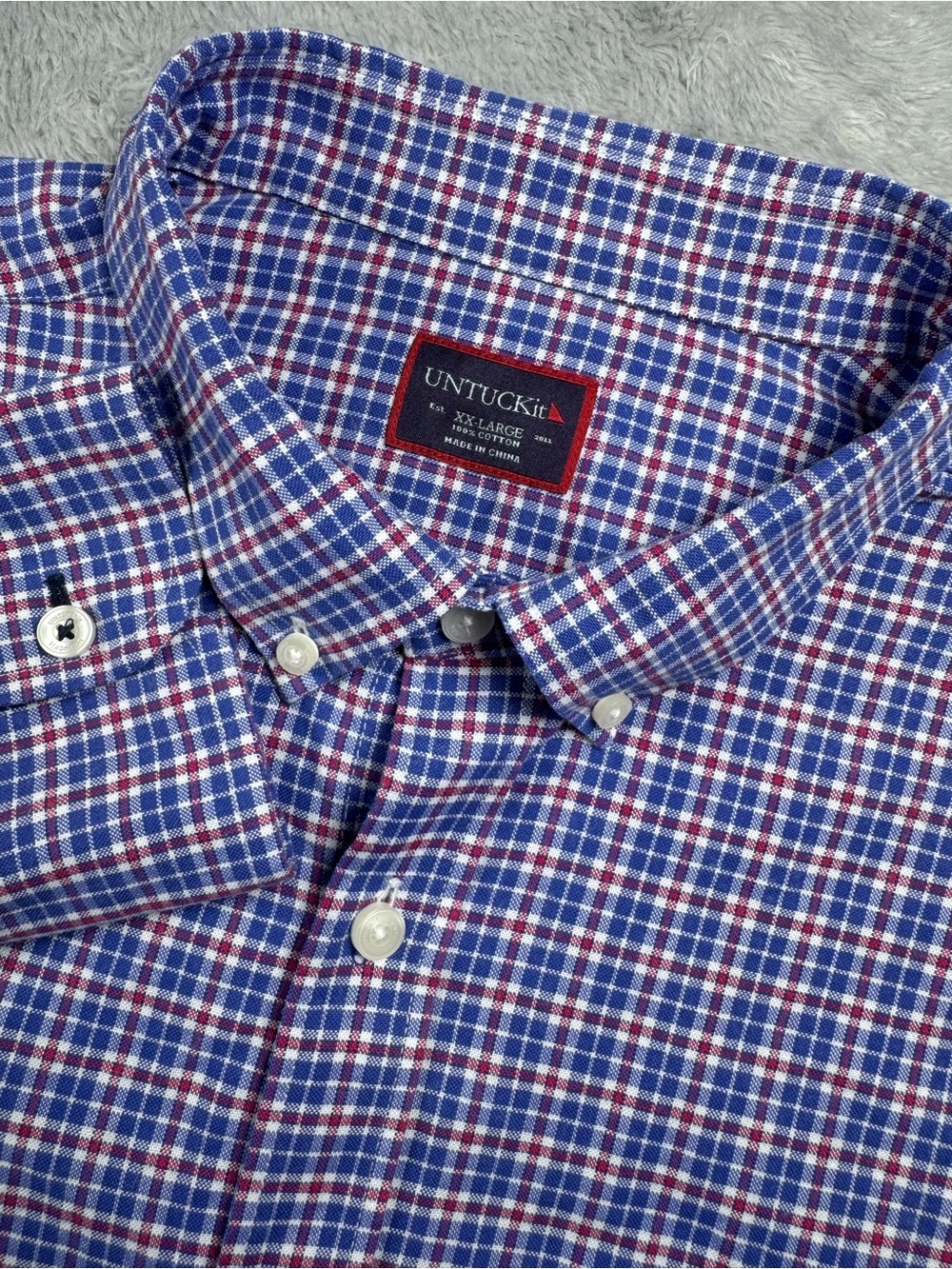 UNTUCKit Blue Red‎ Plaid Button Down Shirt XXL